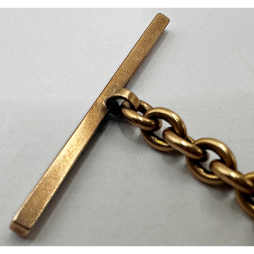 159 - Good quality 9ct cast curb link Albert chain with T-bar, 30cm long, 18.9g