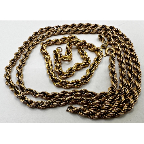 164 - 9ct rope twist necklace and bracelet, 56 & 20cm long respectively, 10g (necklace af)