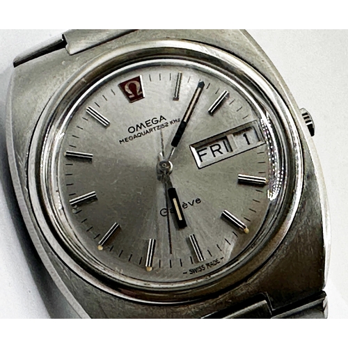 24 - 1970s Omega Megaquartz 32khz Geneve stainless steel gents watch with Omega back, 40mm case, silvered... 