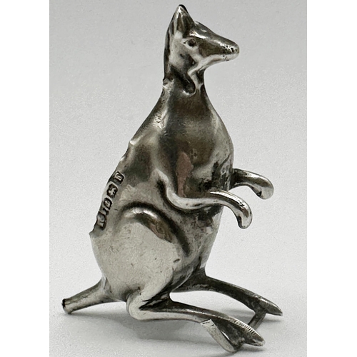 297 - Edwardian novelty silver kangaroo pin cushion, maker W J Myatt and Co., Birmingham 1908, 5.5cm high ... 