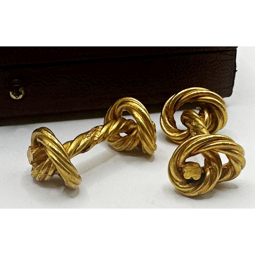 176 - Pair of 9ct Asprey & co cast novelty cufflinks in the form on knotted string, stamped Asprey, 2.6cm ... 