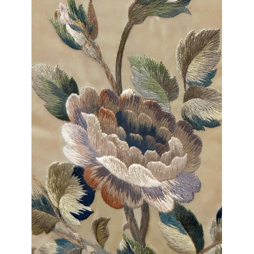 1567 - Good quality late 19th century framed and glazed silkwork panel with central entwined floral bouquet... 