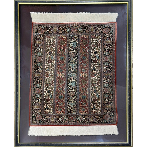 1568 - Fine quality probably Indian silk small rug or prayer mat decorated with vertical panels of scrolled... 