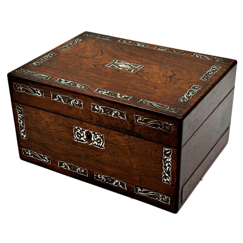 570 - Good quality 18th century rosewood and pearl inlaid dressing box, the hinged lid enclosing a compreh... 