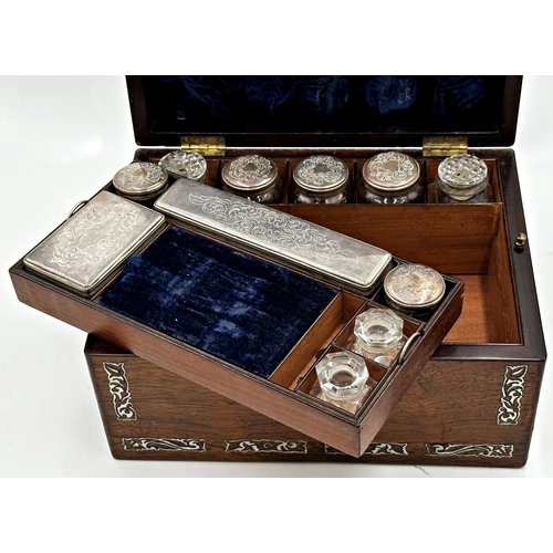 570 - Good quality 18th century rosewood and pearl inlaid dressing box, the hinged lid enclosing a compreh... 