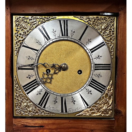 72 - 19th century twin train eight day oak and mahogany longcase clock by Simon Thorne of Tiverton, brass... 