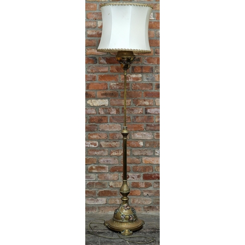 1202 - Good quality 19th century telescopic brass standard lamp with copper foliate decoration, stamped Hin... 