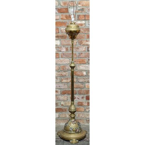 1202 - Good quality 19th century telescopic brass standard lamp with copper foliate decoration, stamped Hin... 