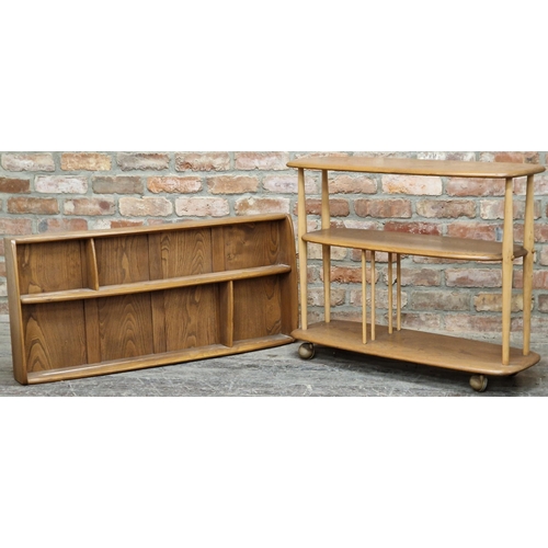 1224 - Vintage Ercol three tier trolley together with a vintage Ercol plate rack, 72cm high x 92cm long x 3... 