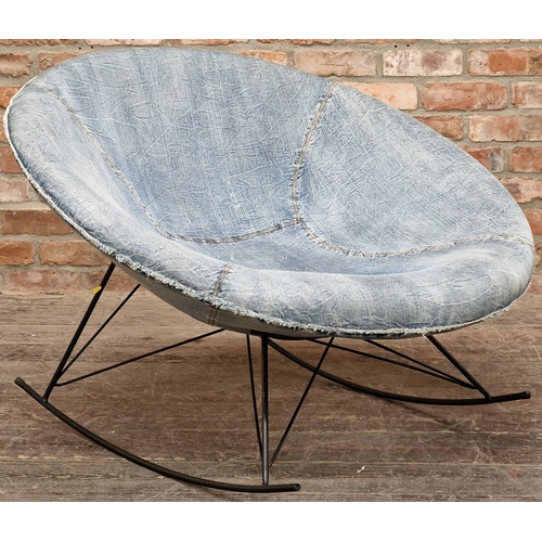 1240 - Contemporary rocking chair with denim upholstery, 80cm high x 110cm diameter