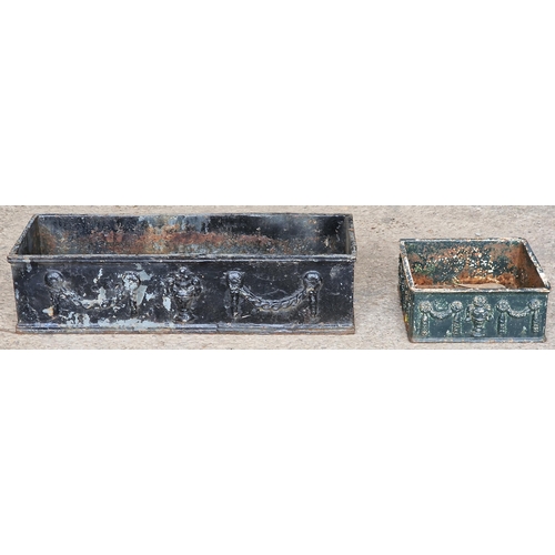 1047 - Antique rectangular cast iron planter together with a further matching square example (2)