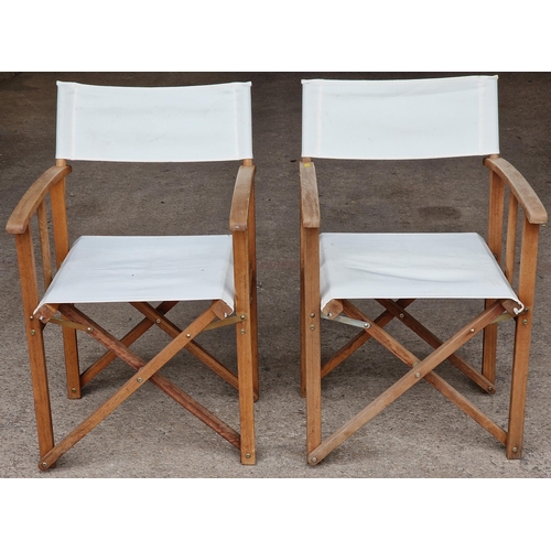 1052 - Pair of folding teak directors chairs stamped 'Bentley' , 87cm high