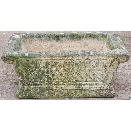 1056 - Cotswold Studios - Pair of weathered reconstituted stone garden troughs of rectangular form with rep... 