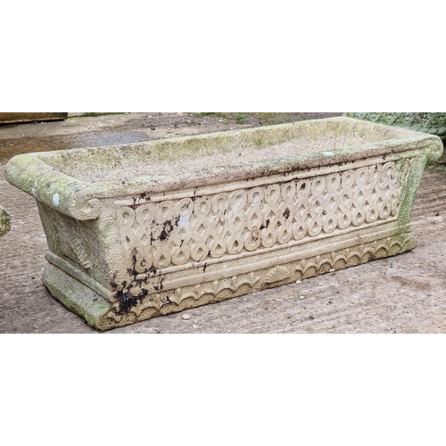 1056 - Cotswold Studios - Pair of weathered reconstituted stone garden troughs of rectangular form with rep... 