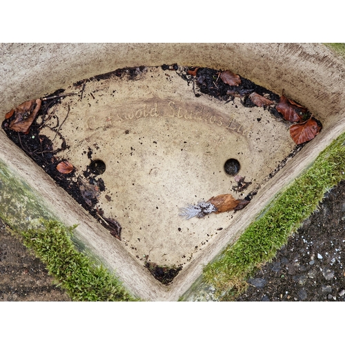 1057 - Cotswold Studios - Pair of weathered reconstituted stone garden corner planters with repeating latti... 