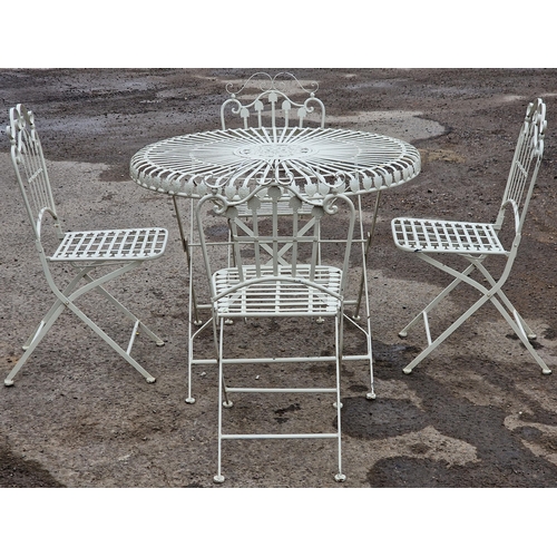 1063 - Contemporary painted metal garden terrace set to include a circular top table, 77cm high x 100cm wid... 