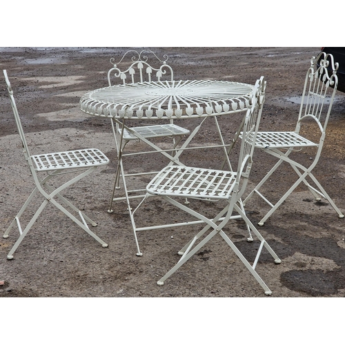 1063 - Contemporary painted metal garden terrace set to include a circular top table, 77cm high x 100cm wid... 