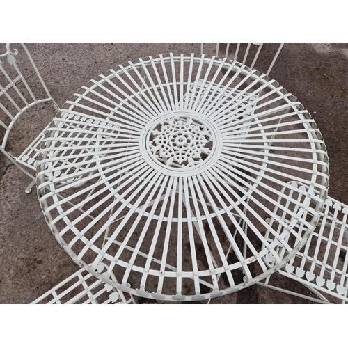 1063 - Contemporary painted metal garden terrace set to include a circular top table, 77cm high x 100cm wid... 