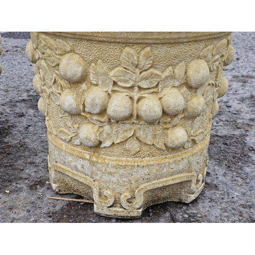 1080 - Willowstone - A pair of reconstituted stone buff coloured garden planters with fruiting vine detail,... 