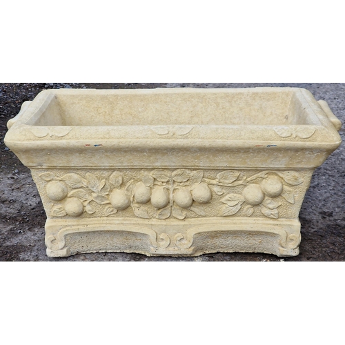 1080 - Willowstone - A pair of reconstituted stone buff coloured garden planters with fruiting vine detail,... 