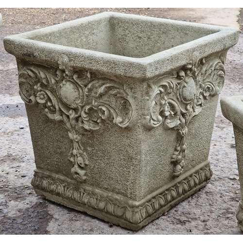 1081 - Willowstone - A pair of reconstituted stone circular garden planters with scrolling acanthus detail,... 