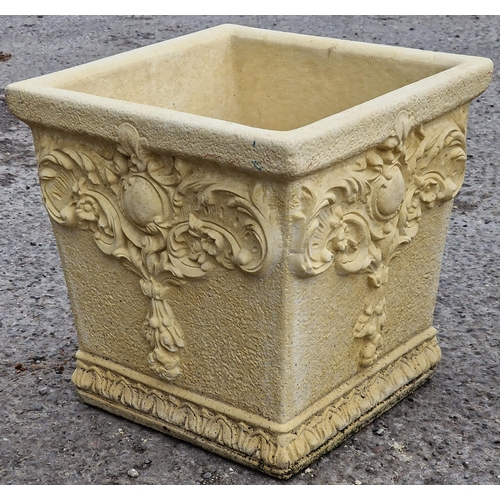 1081 - Willowstone - A pair of reconstituted stone circular garden planters with scrolling acanthus detail,... 