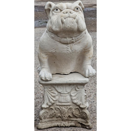 1084 - Reconstituted stone statue of a bulldog raised on a square pedestal base, 68cm high