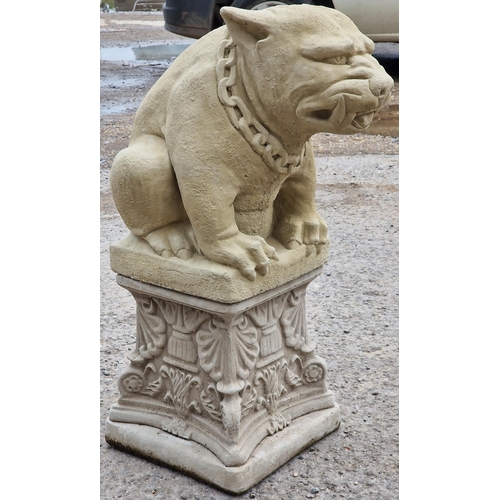 1085 - Reconstituted stone statue of a stylised hound/gargoyle raised on a square pedestal base, 78cm high