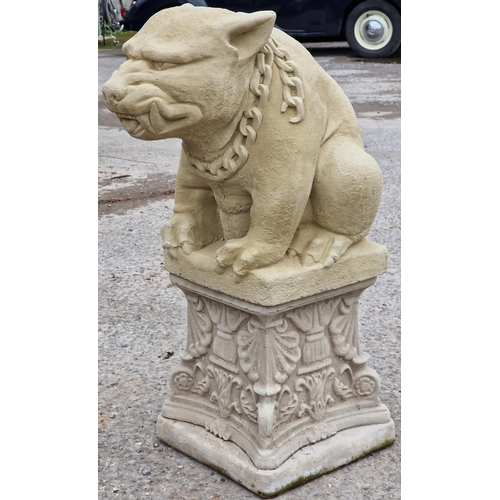 1085 - Reconstituted stone statue of a stylised hound/gargoyle raised on a square pedestal base, 78cm high