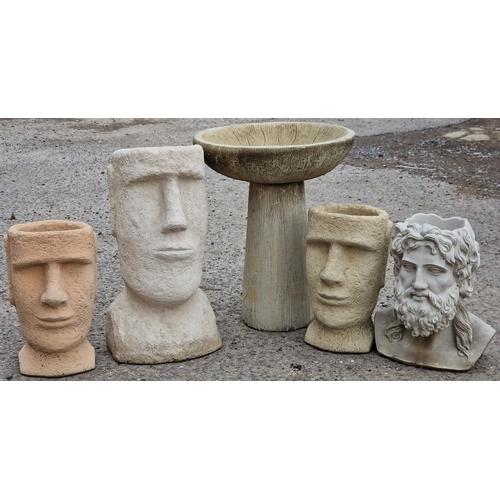 1088 - Four reconstituted stone planters in the form of heads including one of classical Greek design, toge... 