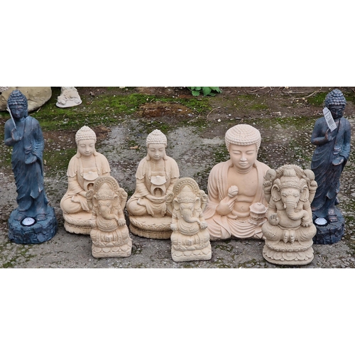 1091 - Collection of reconstituted stone garden ornaments in the form of the buddha and Ganesha (8)