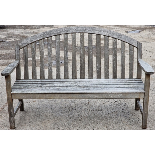 1093 - Teak three seat garden bench with slatted seat and back, stamped 'Nauteak', 105cm high x 161cm wide ... 