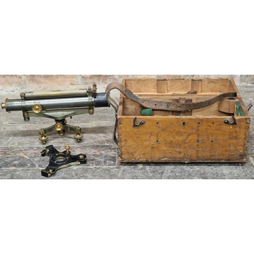 734 - Antique theodolite signed 'Troughton and Simms of London' with carry box and tripod stand