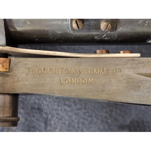 734 - Antique theodolite signed 'Troughton and Simms of London' with carry box and tripod stand