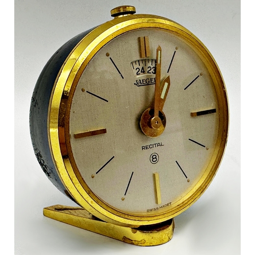 76 - Jaeger LeCoultre 'Recital' 8-day table clock, silvered dial, gilt hands and hour aperture, 6cm high