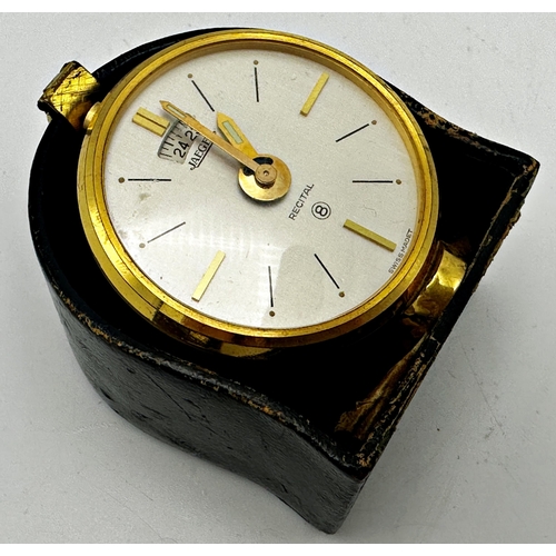 76 - Jaeger LeCoultre 'Recital' 8-day table clock, silvered dial, gilt hands and hour aperture, 6cm high