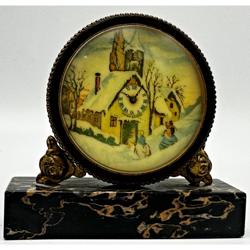 77 - Good quality early 20th century novelty automaton table or cabinet clock, the dial decorated with an... 