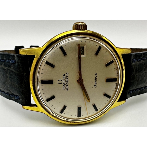 16 - Vintage Omega Automatic Geneve gold plated gent watch, 35mm case, champagne dial with gilt hands and... 