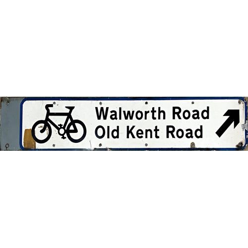 1020 - Vintage London cycle route enamel sign 'Walworth Road, Old Kent Road', 23 x 122cm