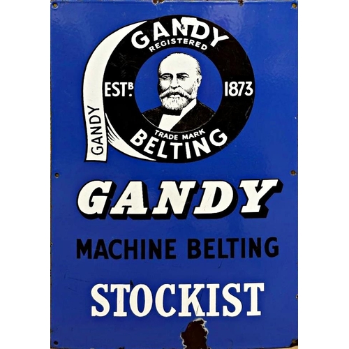 1018 - Advertising - 'Gandy Machine Belting Stockist', enamel sign with picture on blue, 57.5 x 39cm