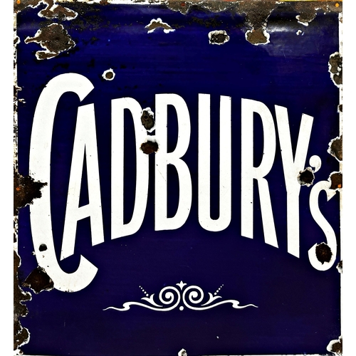 1014 - Advertising - 'Cadbury's' enamel sign with white text on deep blue, 67 x 61cm