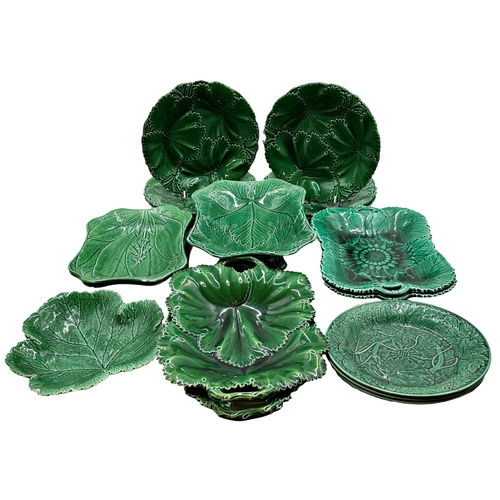 442 - A collection of mainly 19th century Wedgwood Majolica cabbage plates, platters and trays (19)