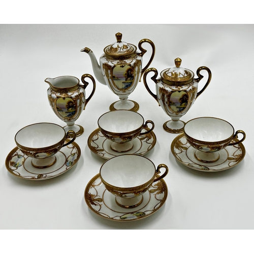 450 - Noritake fine porcelain part tea service comprising a tea pot, milk jug, twin handled sugar bowl wit... 