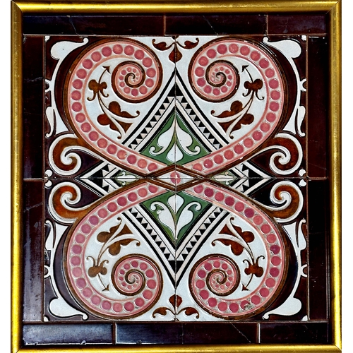 462 - Maw & Co, Broseley ceramic tile picture, 34 x 36.5, framed