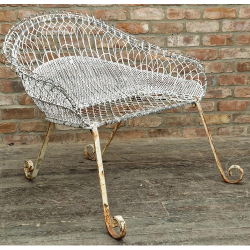 1113 - Good quality 19th century French wirework bench or loveseat, with various diaper and scrolled panels... 