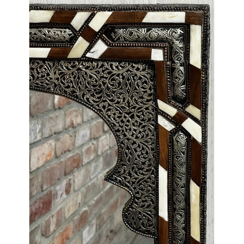 1132 - Good quality Persian wall mirror, with filigree white metal, fruitwood and bone frame, 101 x 58cm