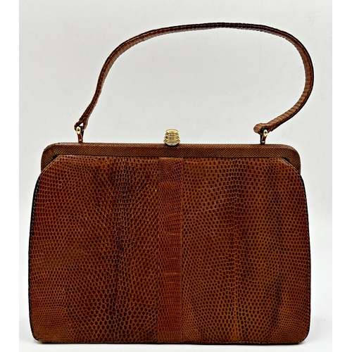 363 - A beautiful 1940s brown snakeskin bag by Mappin & Webb. Hardware in gilt metal with strong clasp ope... 