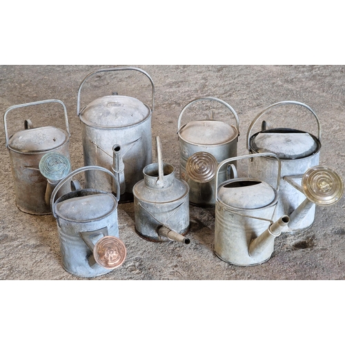 1109 - Collection of seven vintage galvanised watering cans (7)