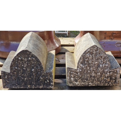 1119 - Pair of weathered marble pier caps with foliate detail, 23cm high x 28cm wide x 28cm deep (2)