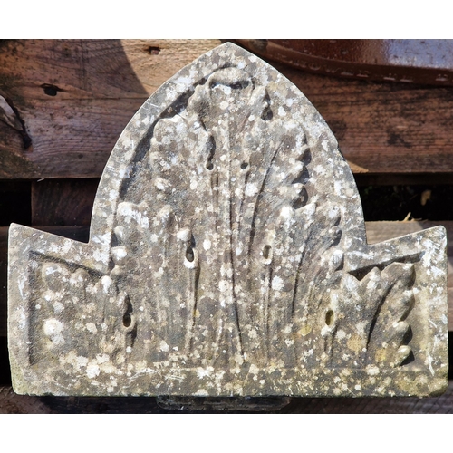 1119 - Pair of weathered marble pier caps with foliate detail, 23cm high x 28cm wide x 28cm deep (2)